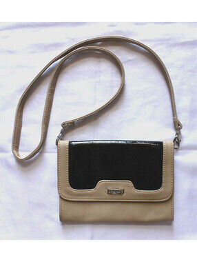 Grace Adele Crossbody/Clutch Tan & Black Patent Faux Leather